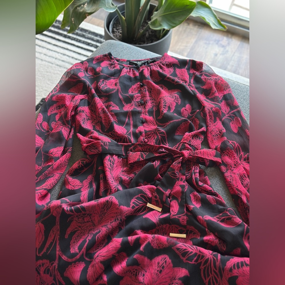 Ted Baker Black and Red Long Sleeve Dress